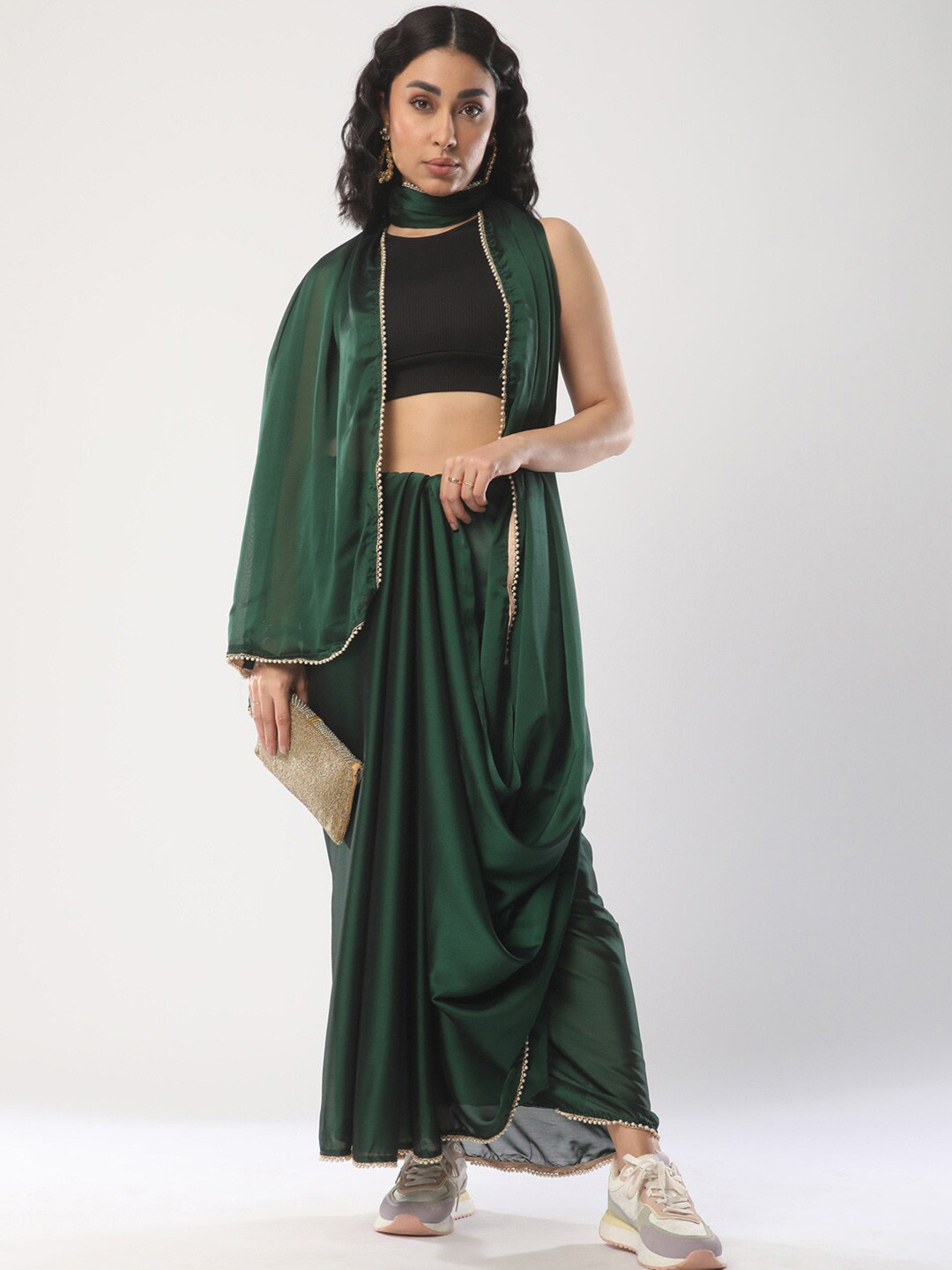 

Mitera Beads and Stones Detail Pure Georgette Saree, Green