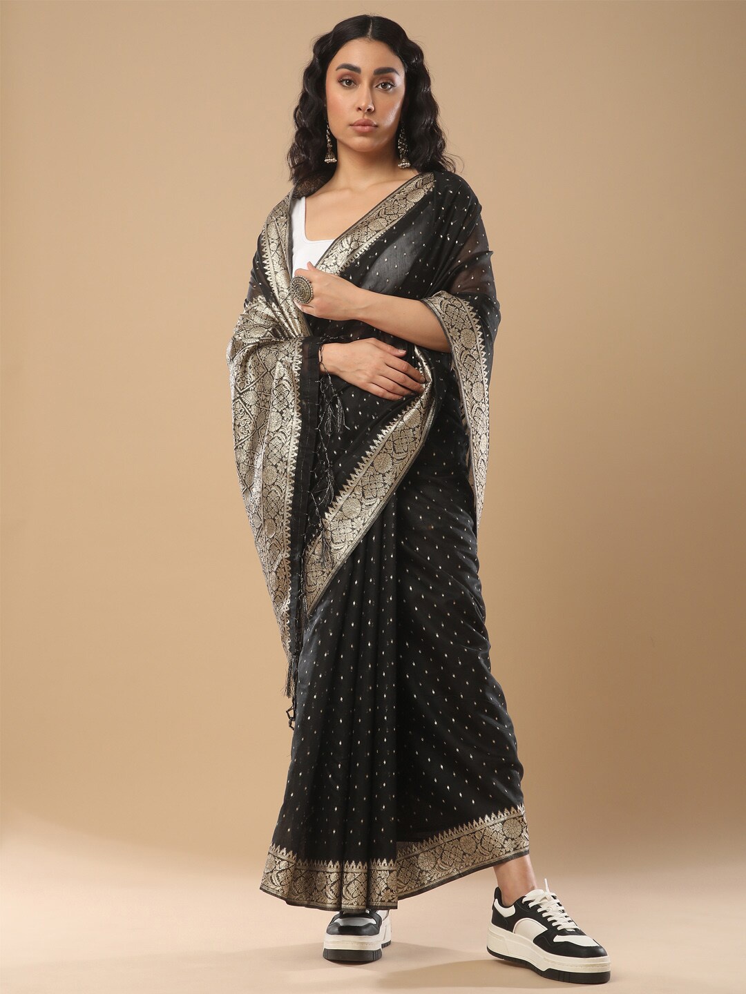 

Mitera Woven Design Zari Detail Banarasi Saree, Black