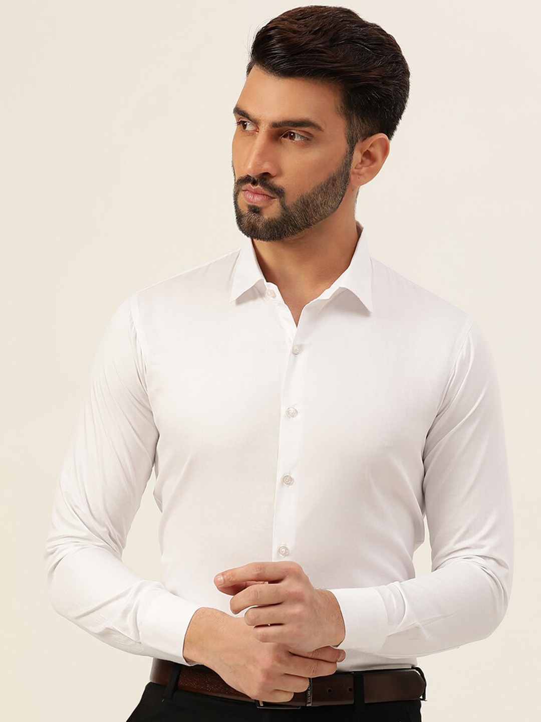 

JAVINISHKA Spread Collar Classic Slim Fit Opaque Semiformal Shirt, White
