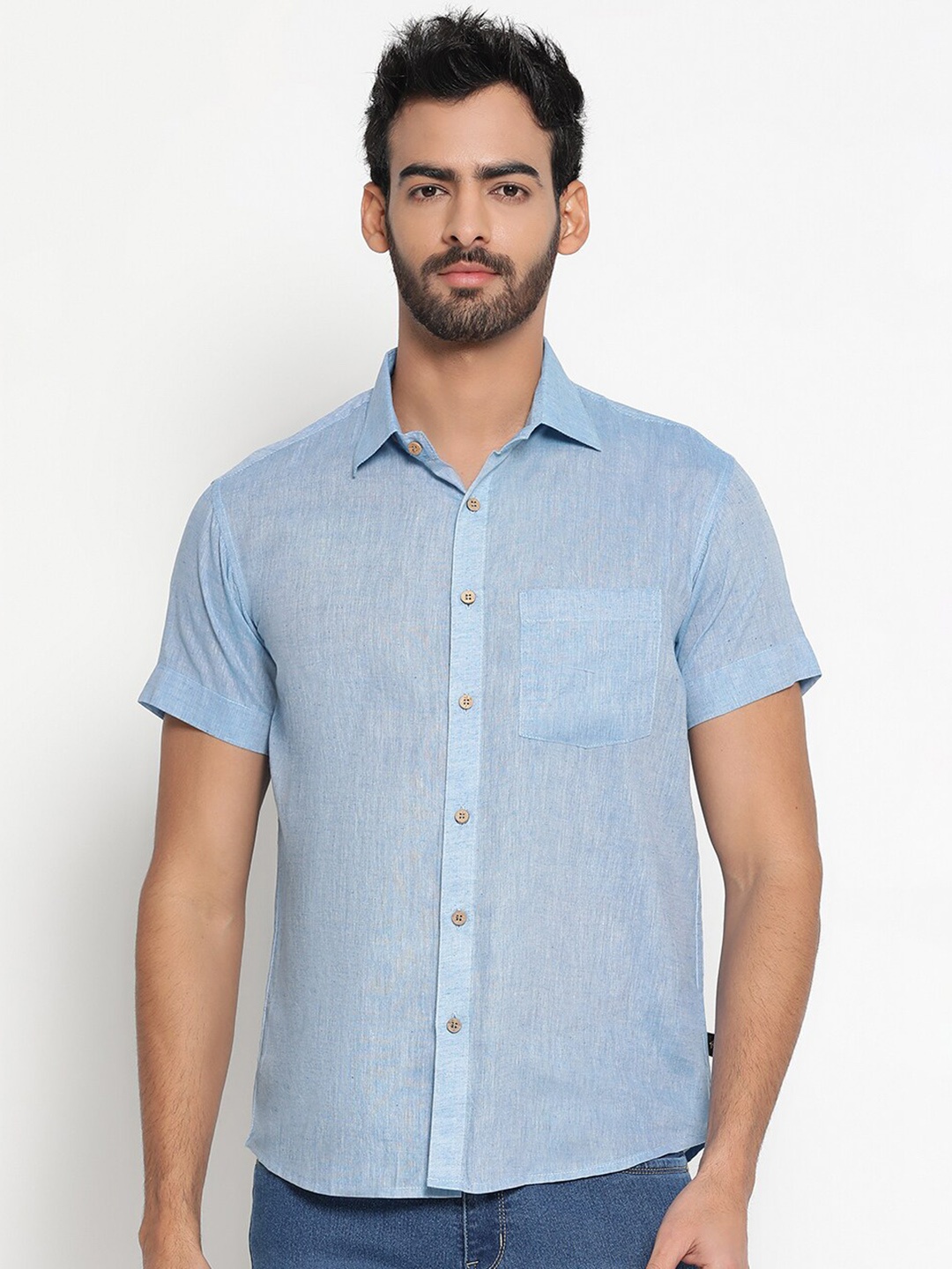 

JAVINISHKA Classic Spread Collar Casual Shirt, Blue