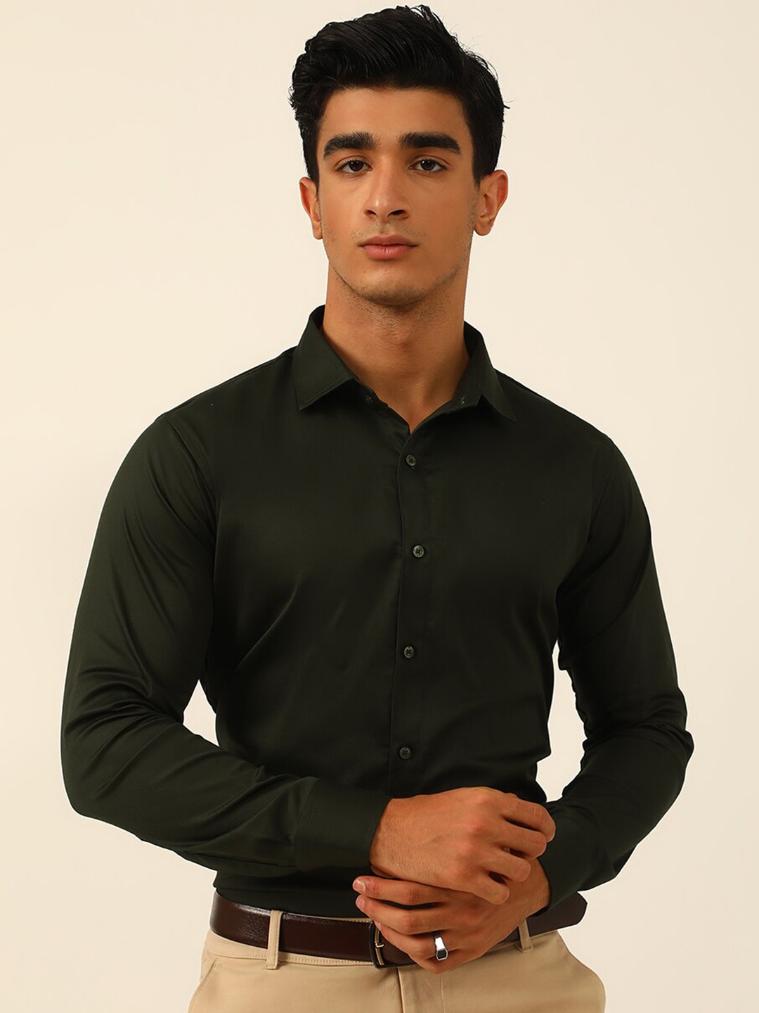 

JAVINISHKA Classic Tailored Fit Formal Shirt, Green