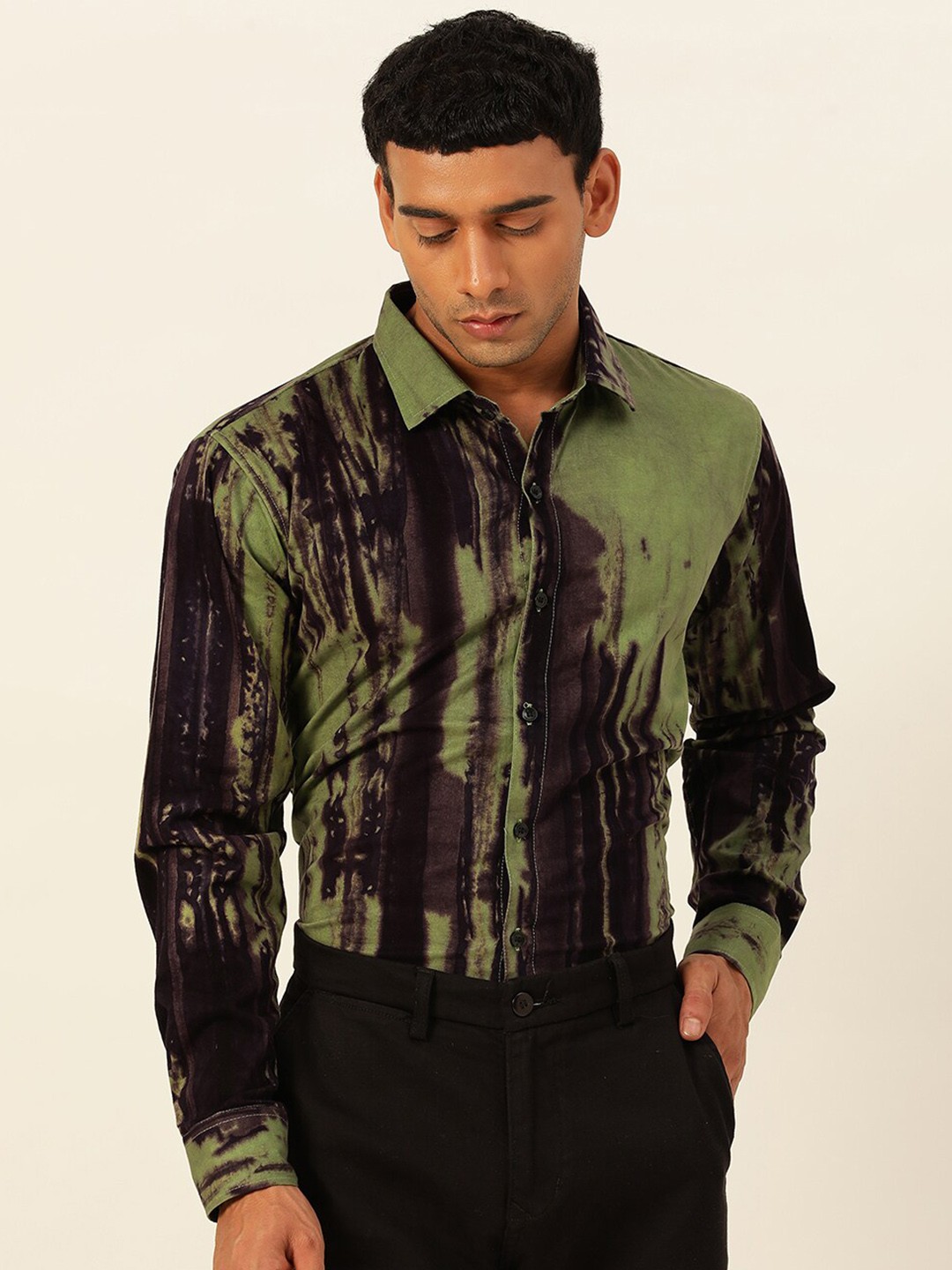 

JAVINISHKA Classic Slim Fit Abstract Printed Pure Cotton Formal Shirt, Green