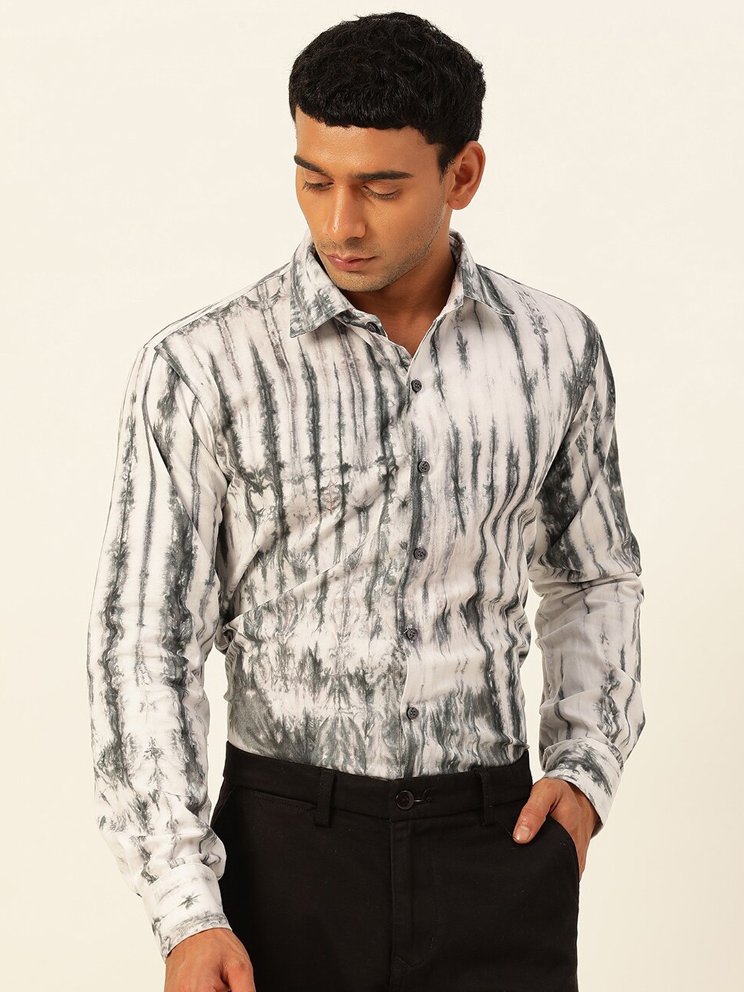 

JAVINISHKA Classic Slim Fit Tie & Dyed Pure Cotton Casual Shirt, White