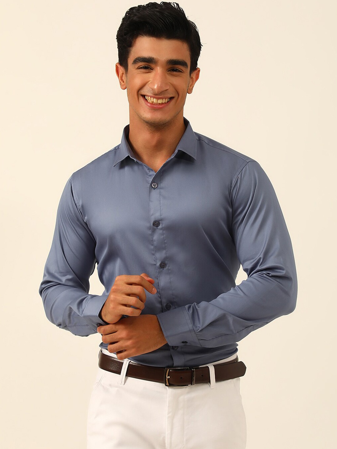 

JAVINISHKA Spread Collar Classic Tailored Fit Opaque Formal Shirt, Blue