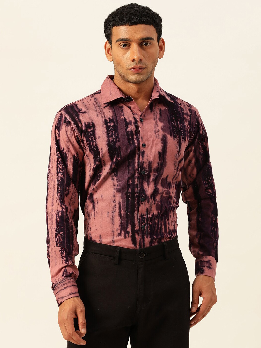 

JAVINISHKA Classic Abstract Printed Slim Fit Opaque Casual Shirt, Pink