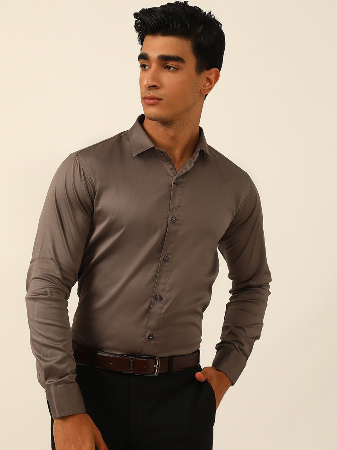 

JAVINISHKA Classic Tailored Fit Pure Cotton Formal Shirt, Charcoal