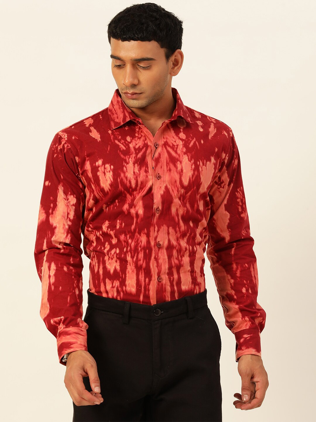 

JAVINISHKA Classic Slim Fit Abstract Printed Casual Shirt, Red