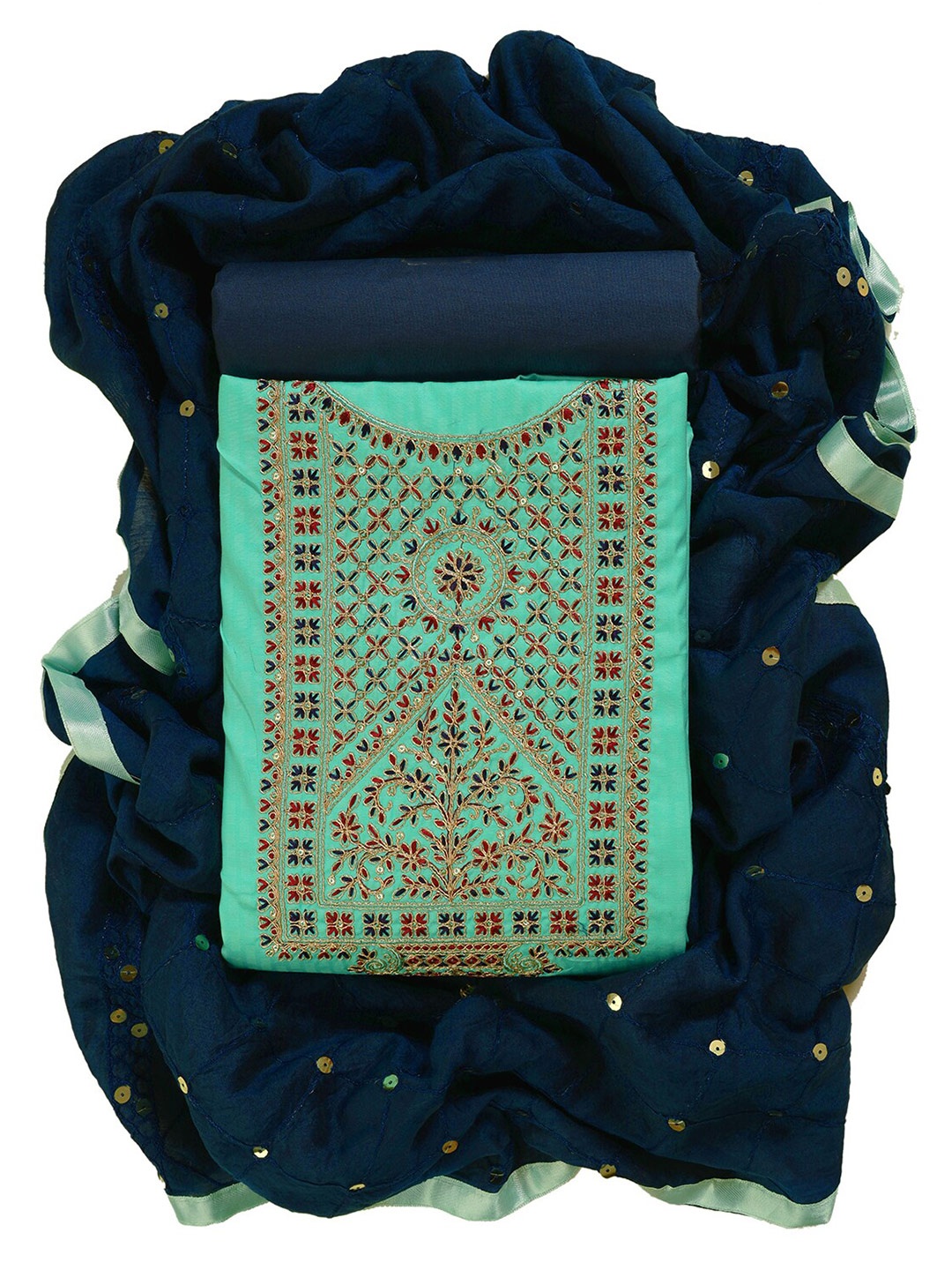

Sun Fashion And Lifestyle Ethnic Motifs Embroidered Sequinned Unstitched Dress Material, Green