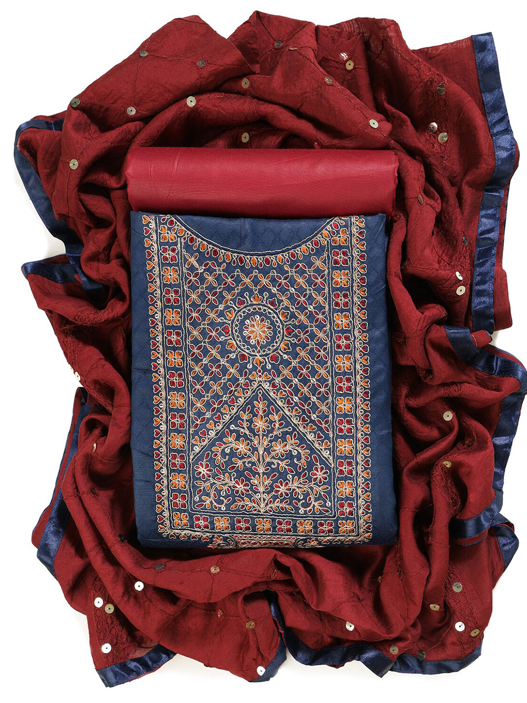 

Sun Fashion And Lifestyle Ethnic Motifs Embroidered Sequinned Unstitched Dress Material, Blue