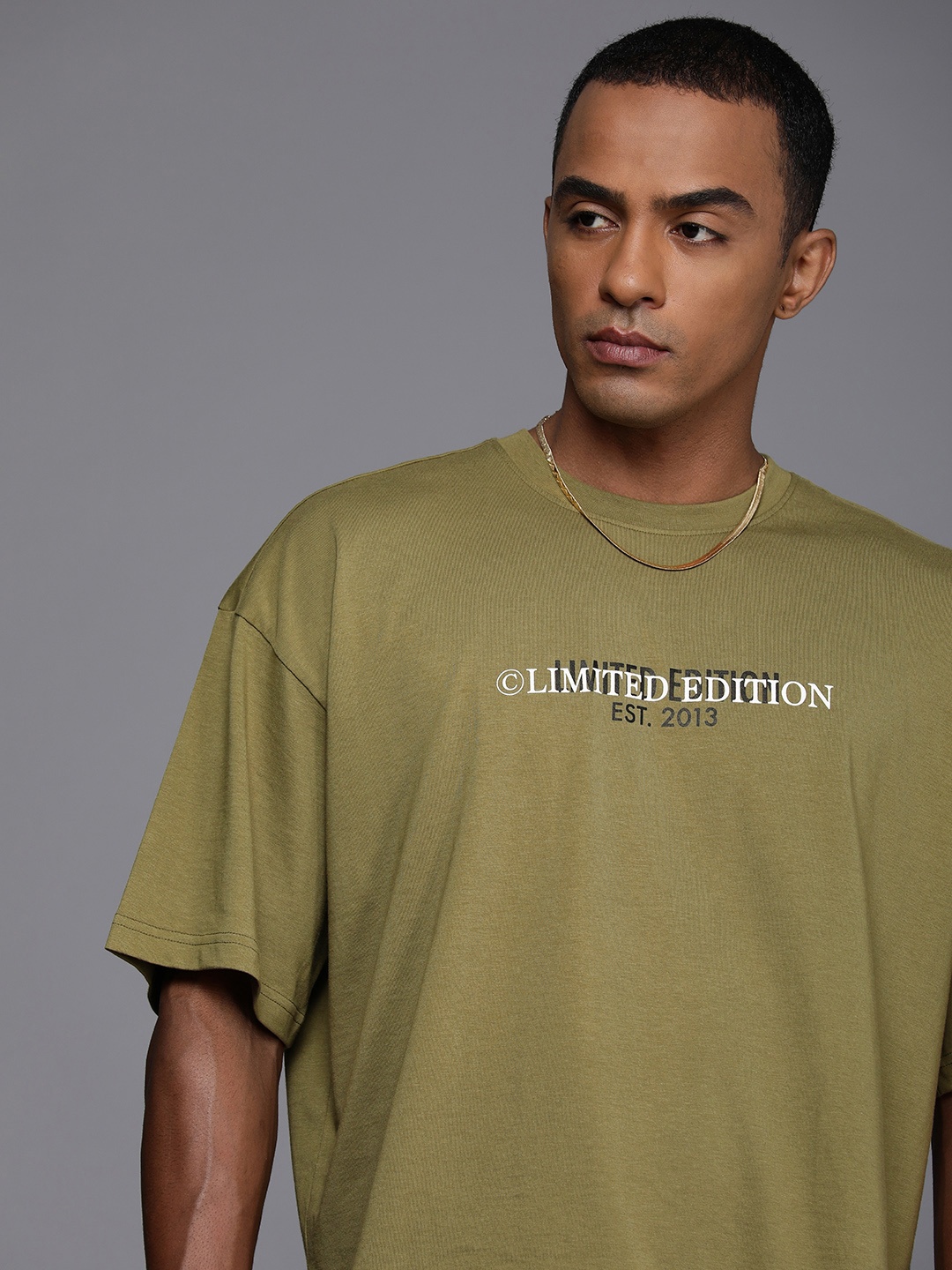 

boohooMAN Typography Printed Drop-Shoulder Sleeves T-shirt, Olive