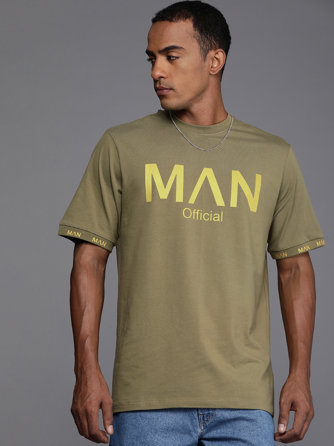 

boohooMAN Brand Logo Printed T-shirt, Olive