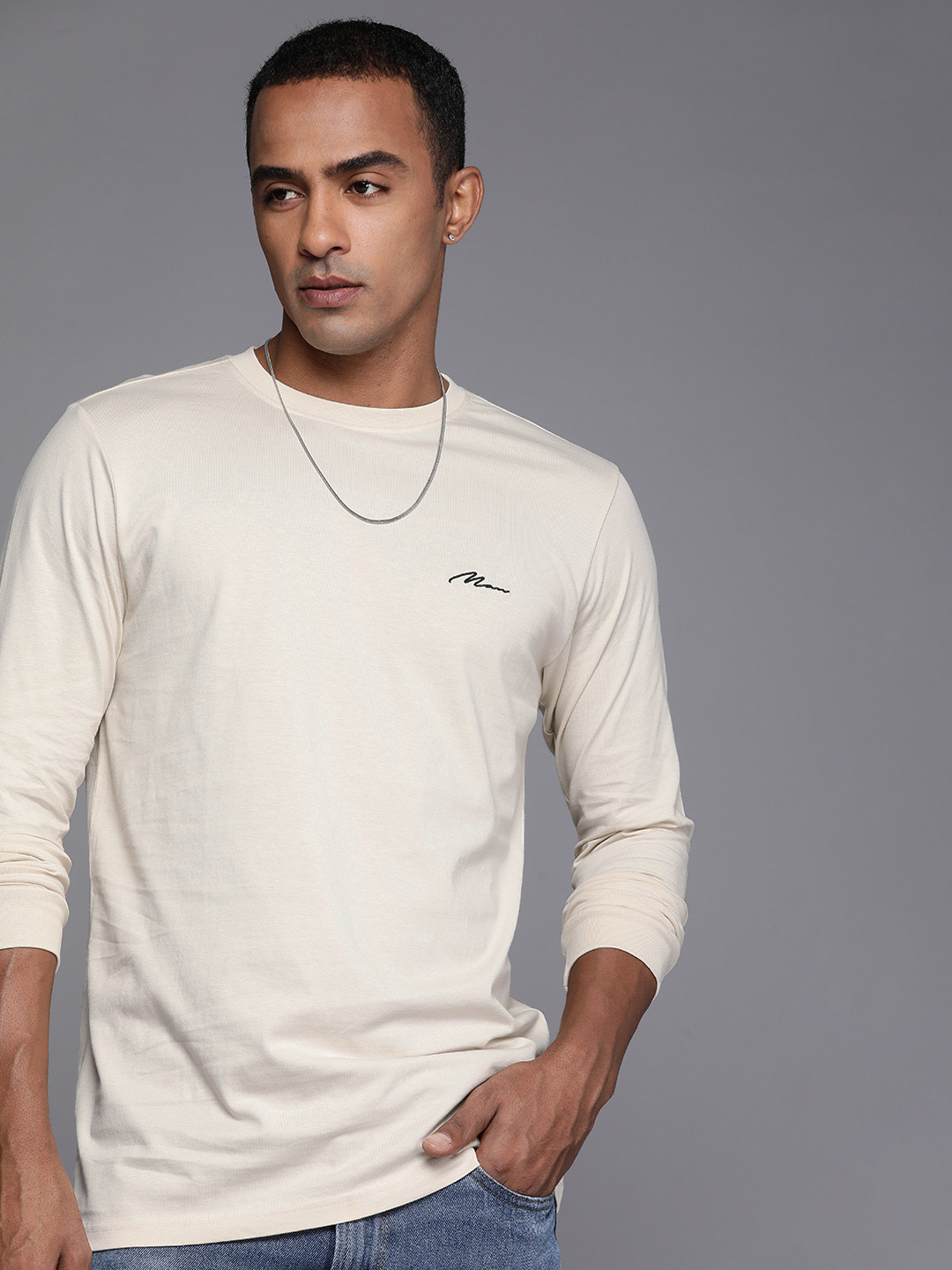 

boohooMAN Pure Cotton Oversized T-shirt, Cream