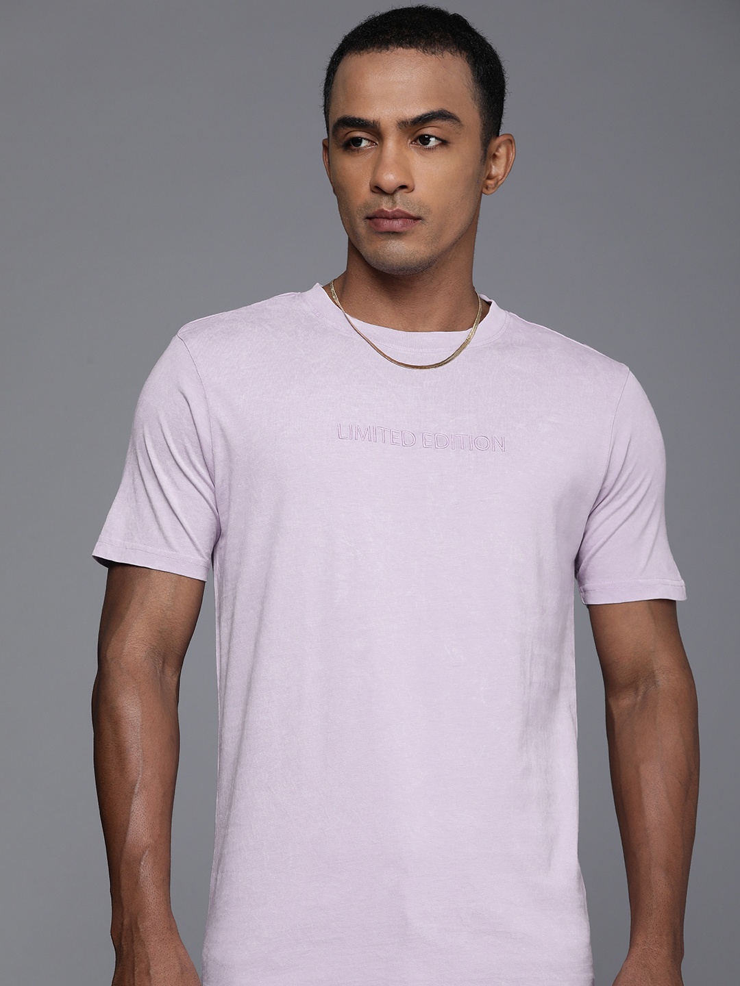 

boohooMAN Pure Cotton Typography Embroidered Casual T-shirt, Lavender
