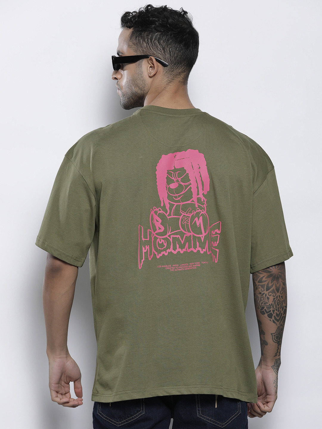 

boohooMAN Back Print Pure Cotton Oversized T-shirt, Olive