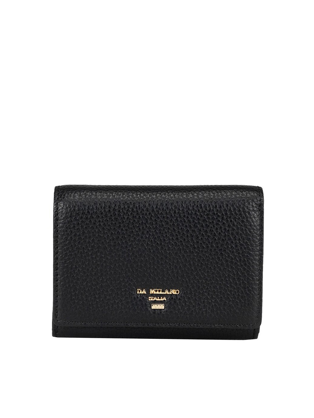 

Da Milano Women Textured Leather Two Fold Wallet, Black