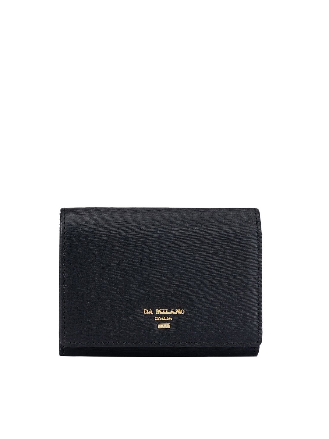 

Da Milano Women Textured Leather Two Fold Wallet, Black