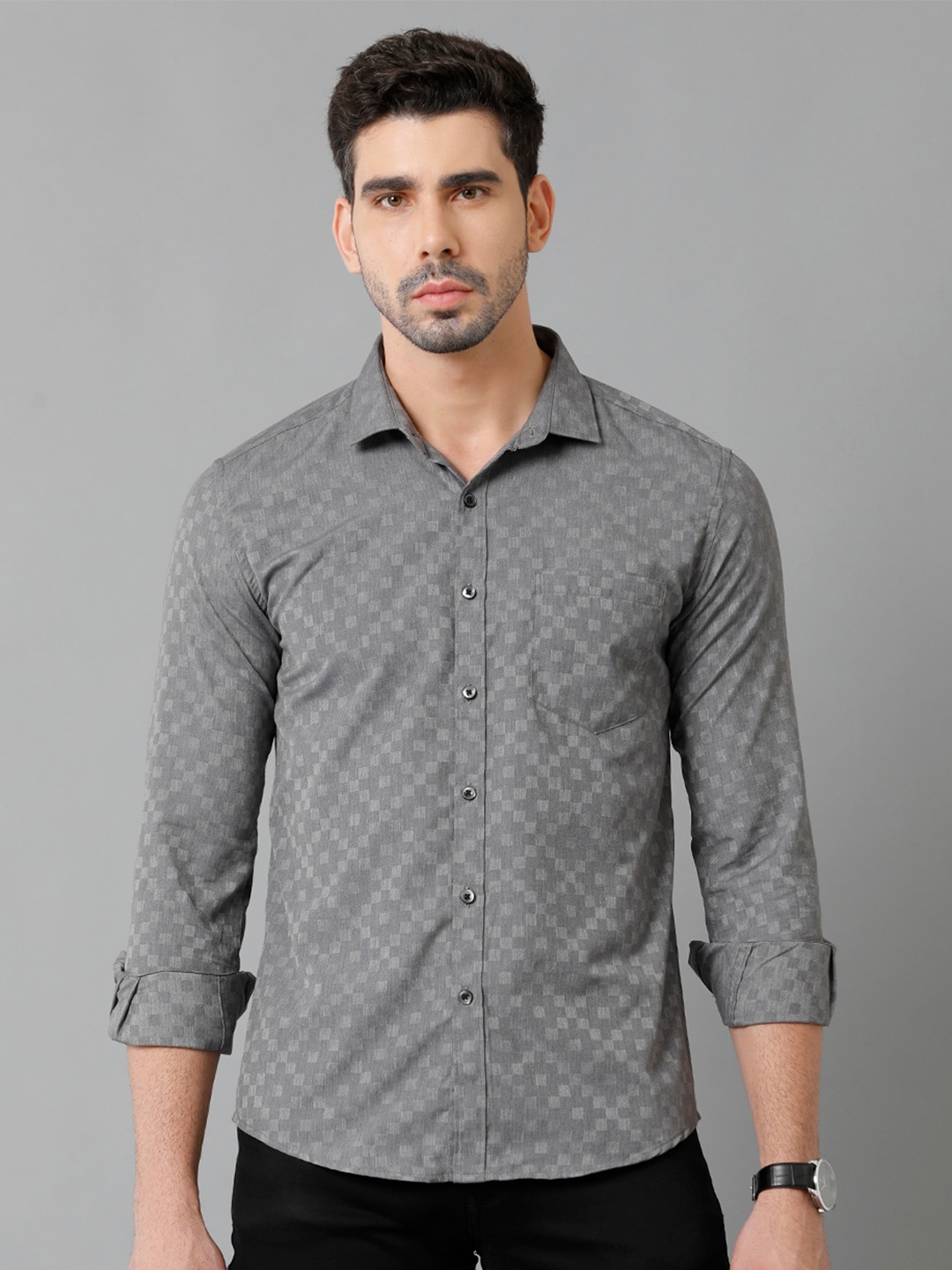 

YOVISH Abstract Printed Comfort Cotton Casual Shirt, Grey