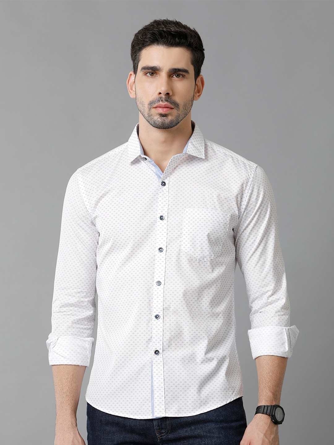 

YOVISH Micro Ditsy Printed Comfort Cotton Casual Shirt, White