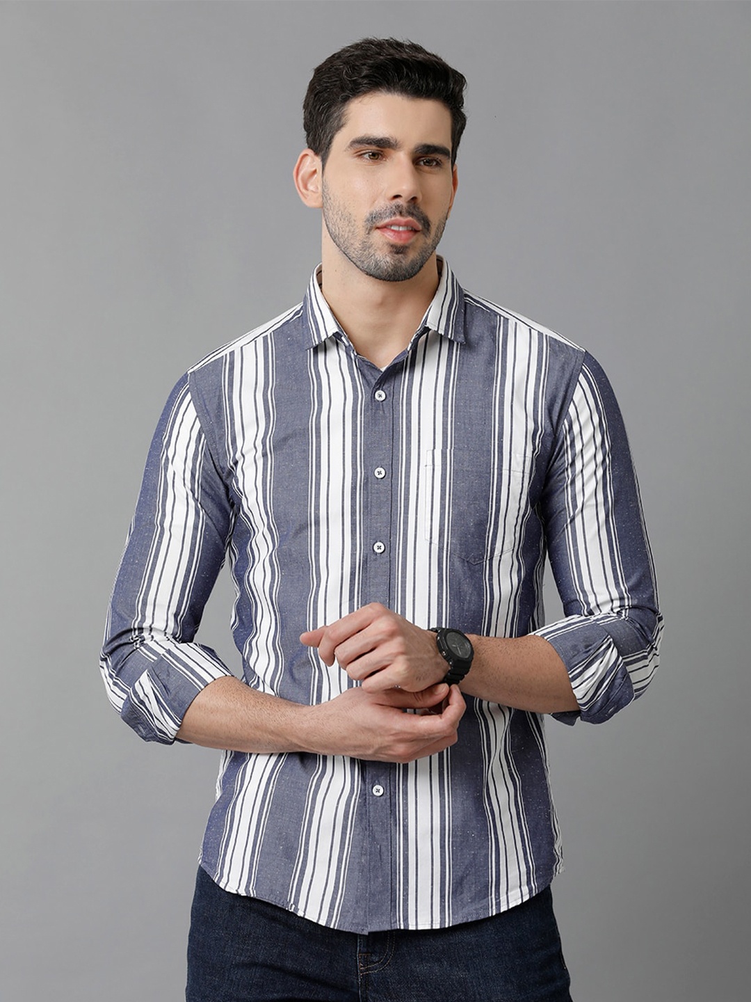 

YOVISH Striped Comfort Cotton Casual Shirt, Grey