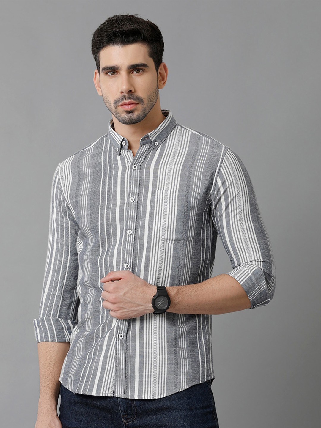 

YOVISH Striped Comfort Cotton Casual Shirt, Grey
