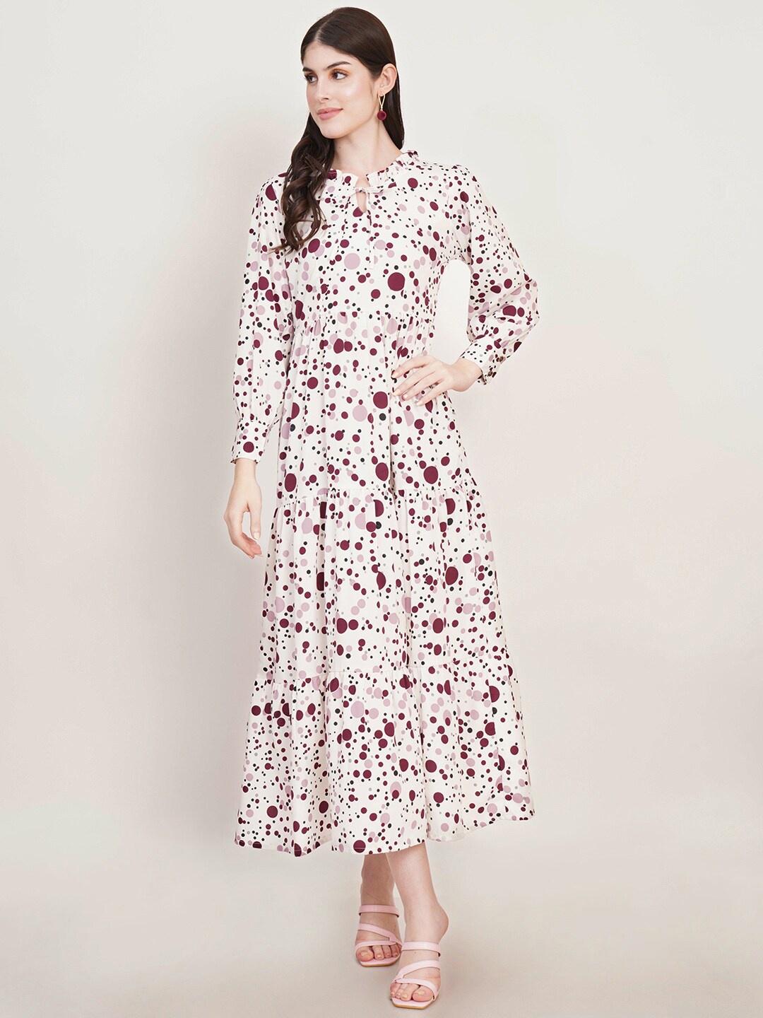 

U&F Geometric Printed Tie-Up Neck Maxi Dress, White