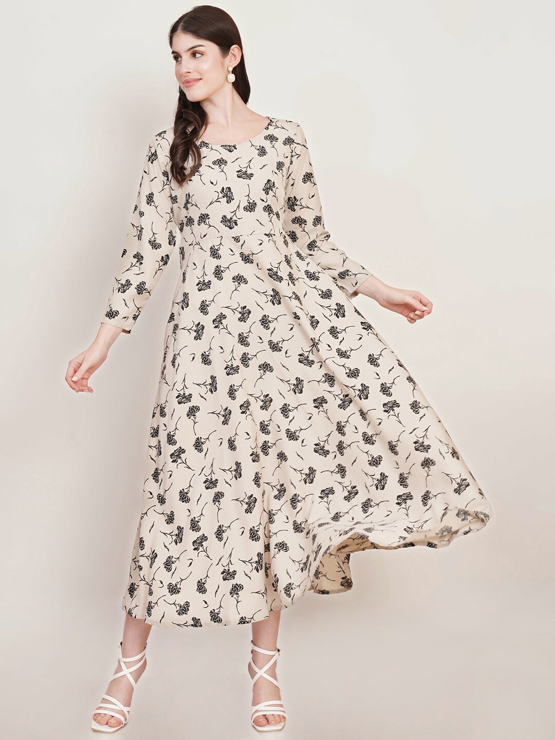 

U&F Floral Printed Maxi Dress, Beige