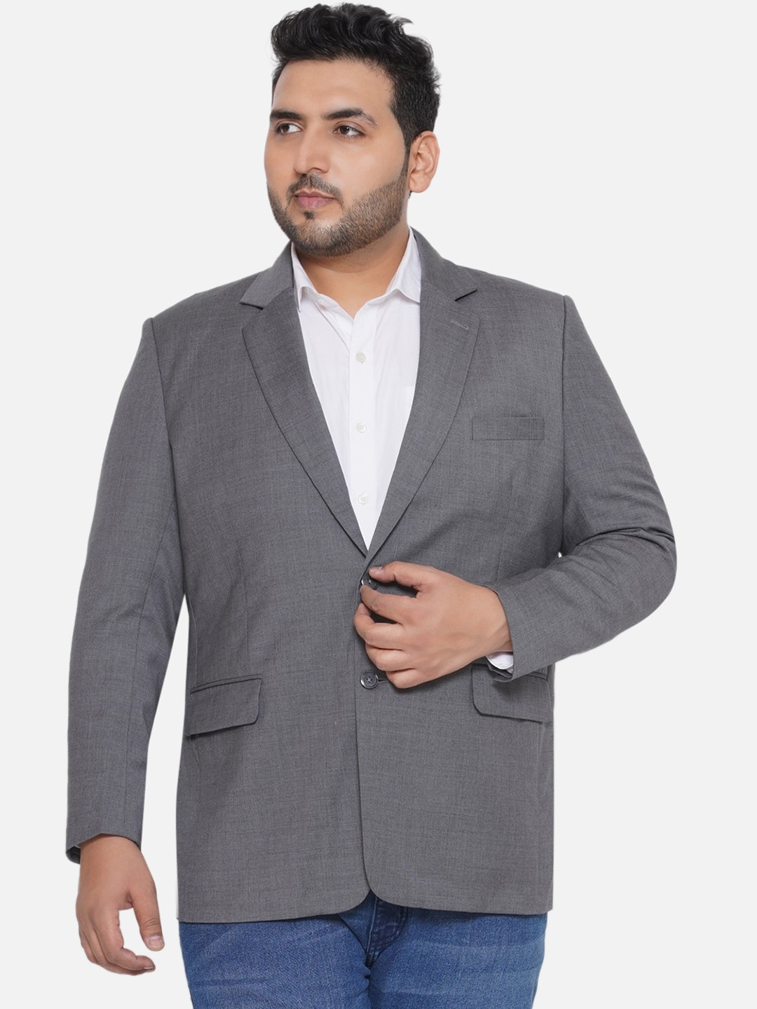 

Santonio Plus Size Single Breasted Notched Lapel Blazer, Grey