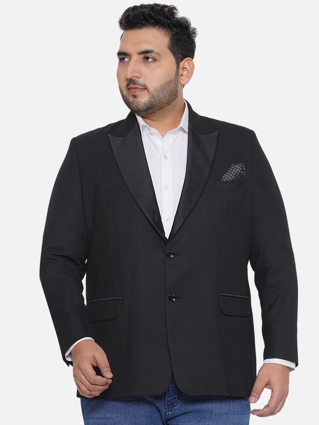 

Santonio Plus Size Single Breasted Peaked Lapel Blazer, Black