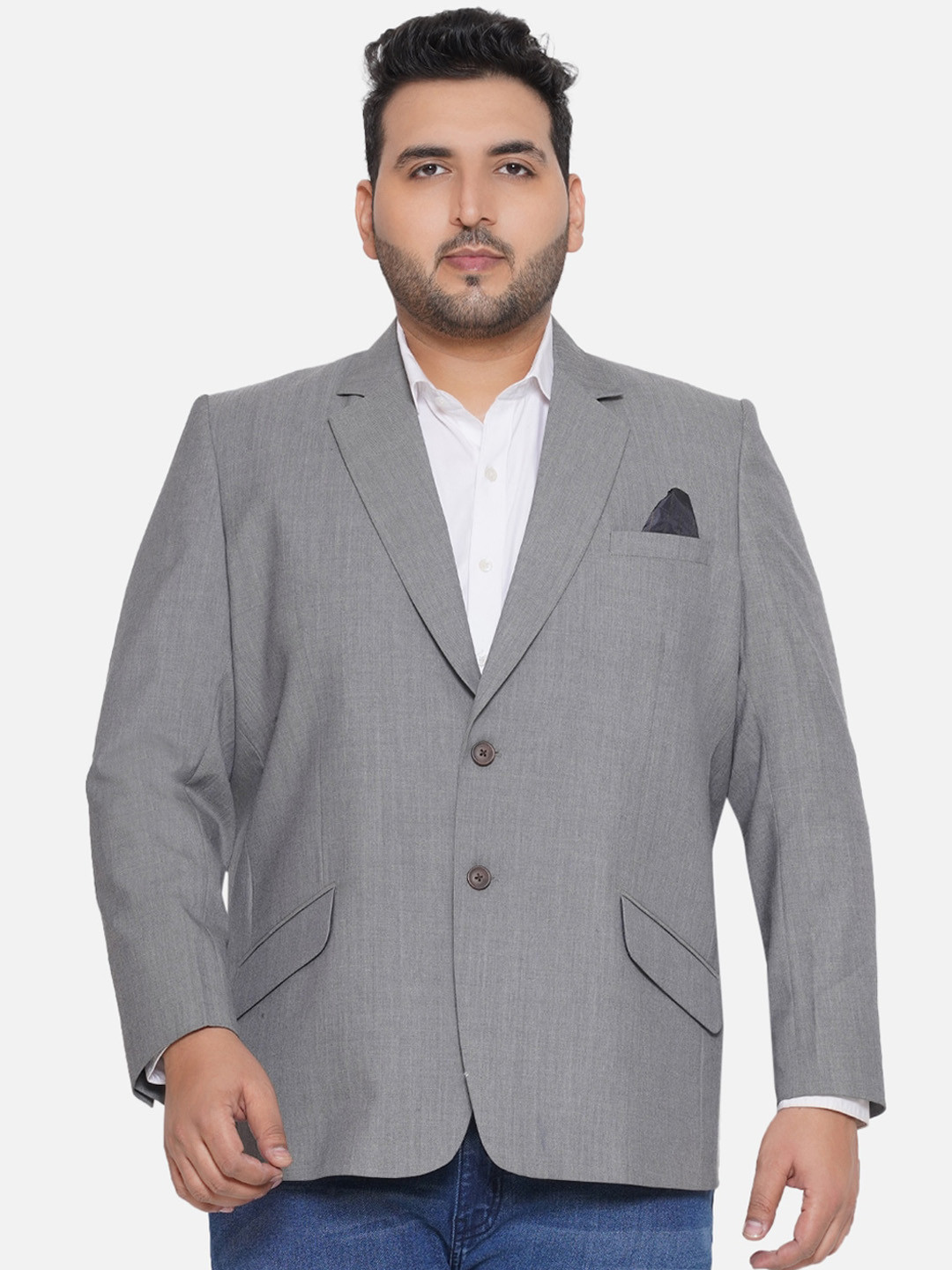 

Santonio Plus Size Single Breasted Notched Lapel Blazer, Grey