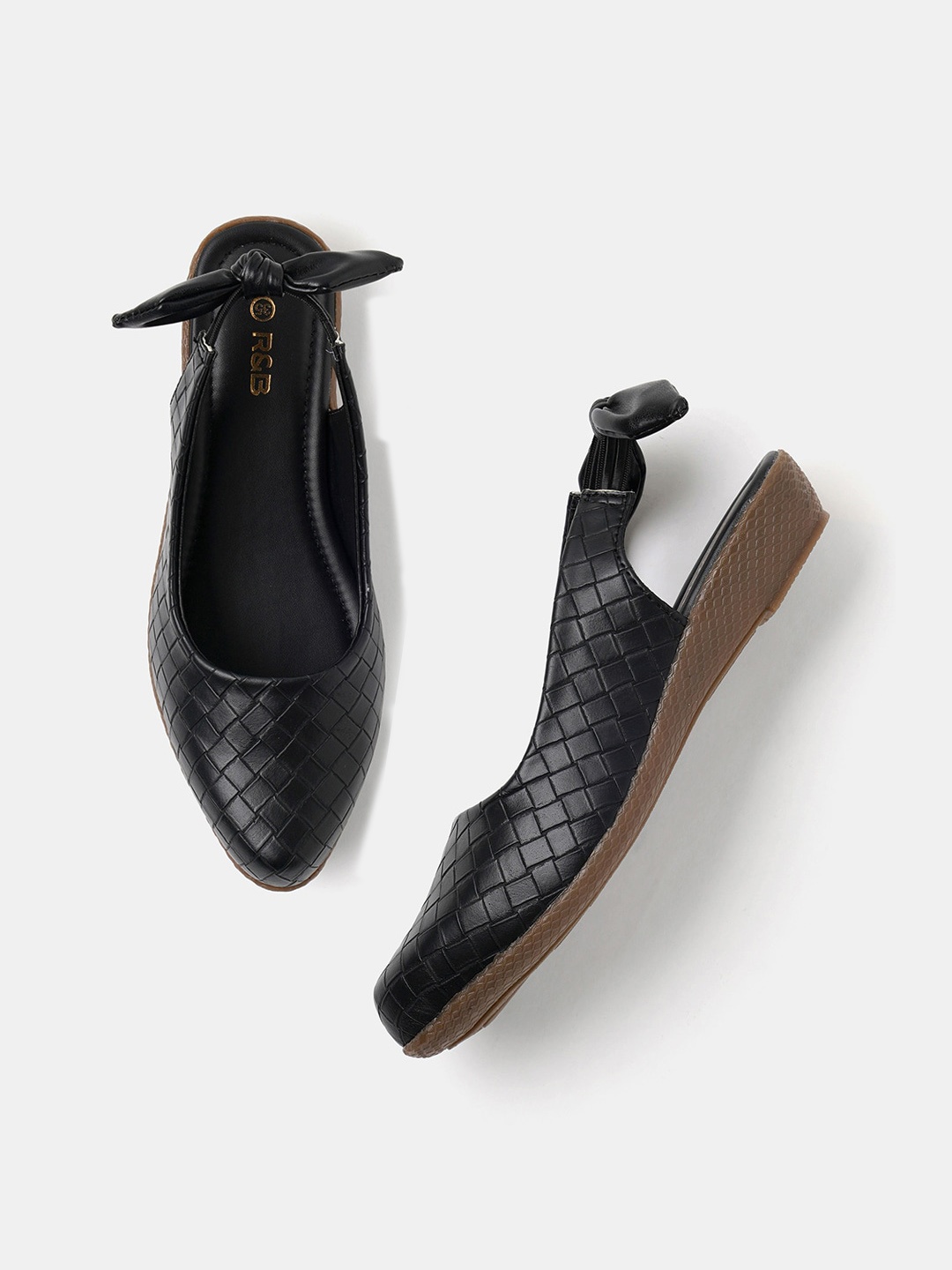 

R&B Girls Textured Bow Detail Mules, Black