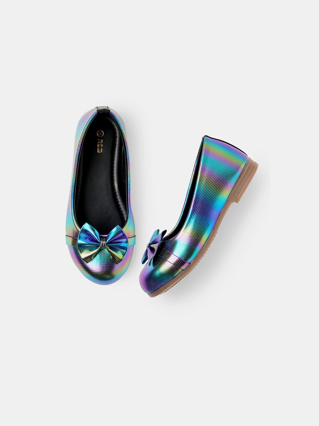 

R&B Girls Textured Bow Detail Ballerinas, Blue