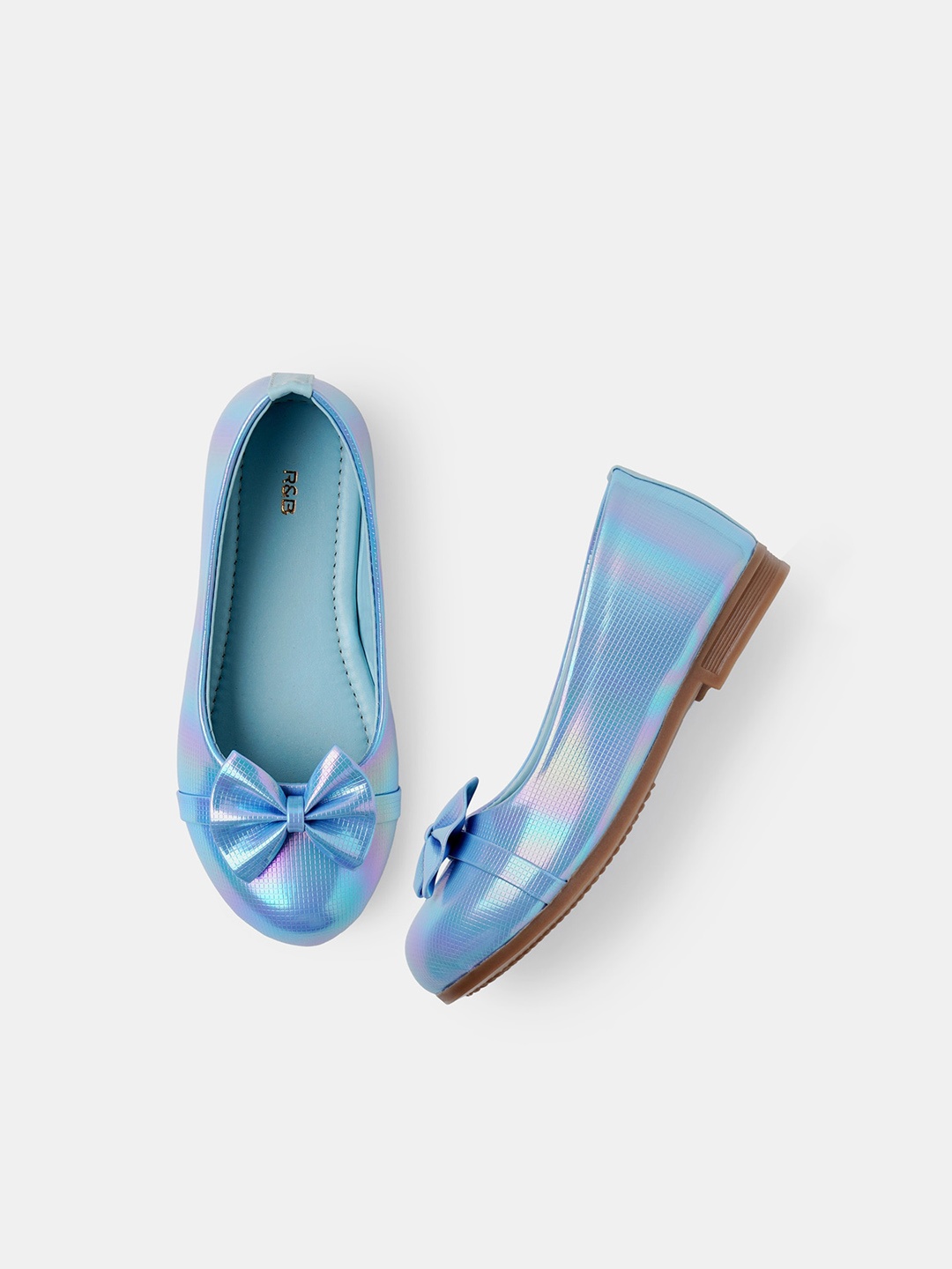

R&B Girls Textured Bow Detail Ballerinas, Blue