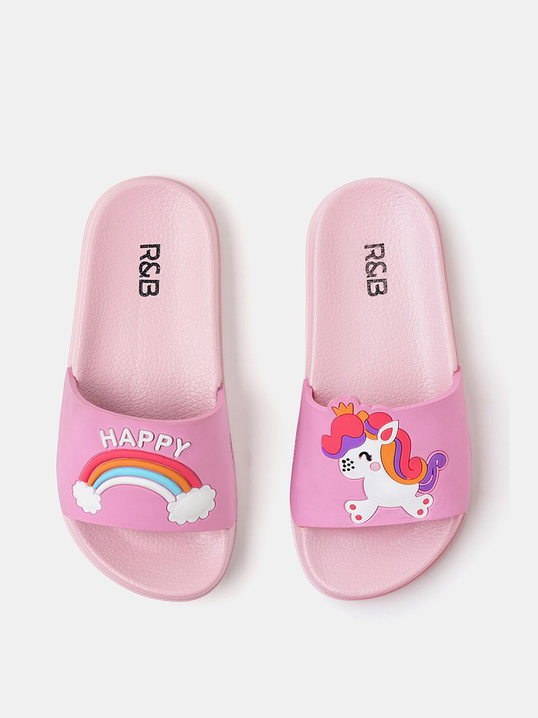 

R&B Girls Unicorn Applique Rubber Sliders, Pink