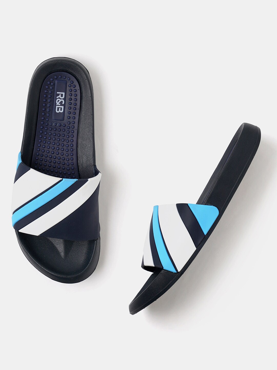 

R&B Men Striped Rubber Sliders, Navy blue