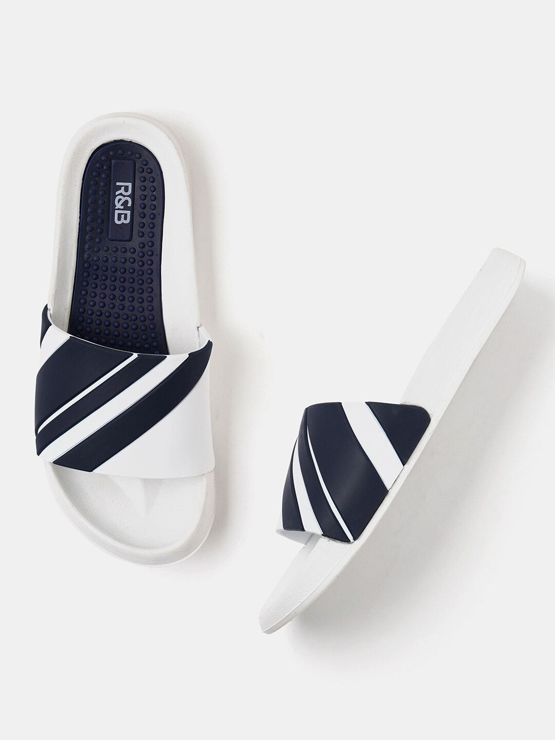 

R&B Men Striped Rubber Sliders, Navy blue