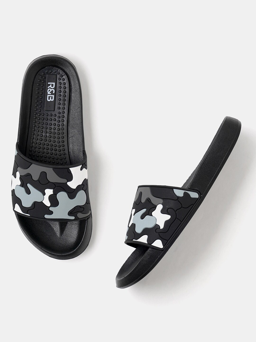 

R&B Men Printed Rubber Sliders, Black