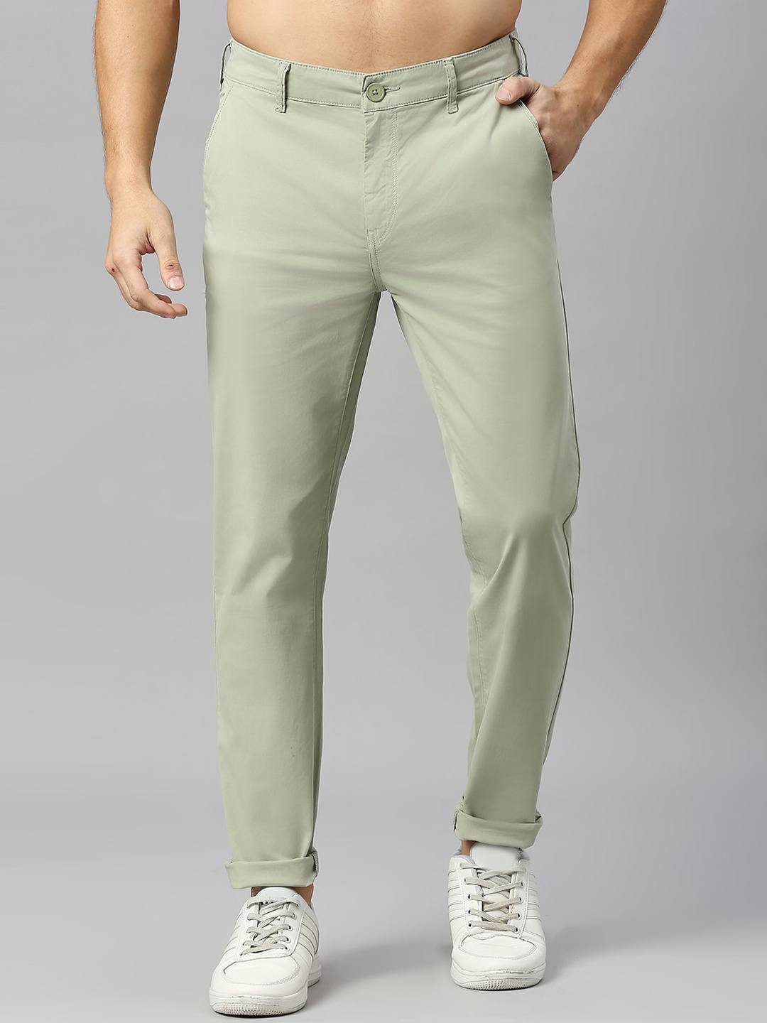 

Mast & Harbour Men Slim Fit Chinos Trousers, Green