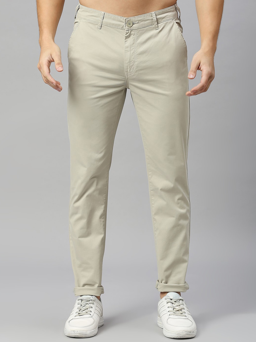 

Mast & Harbour Men Mid-Rise Slim Fit Chinos Trousers, Beige