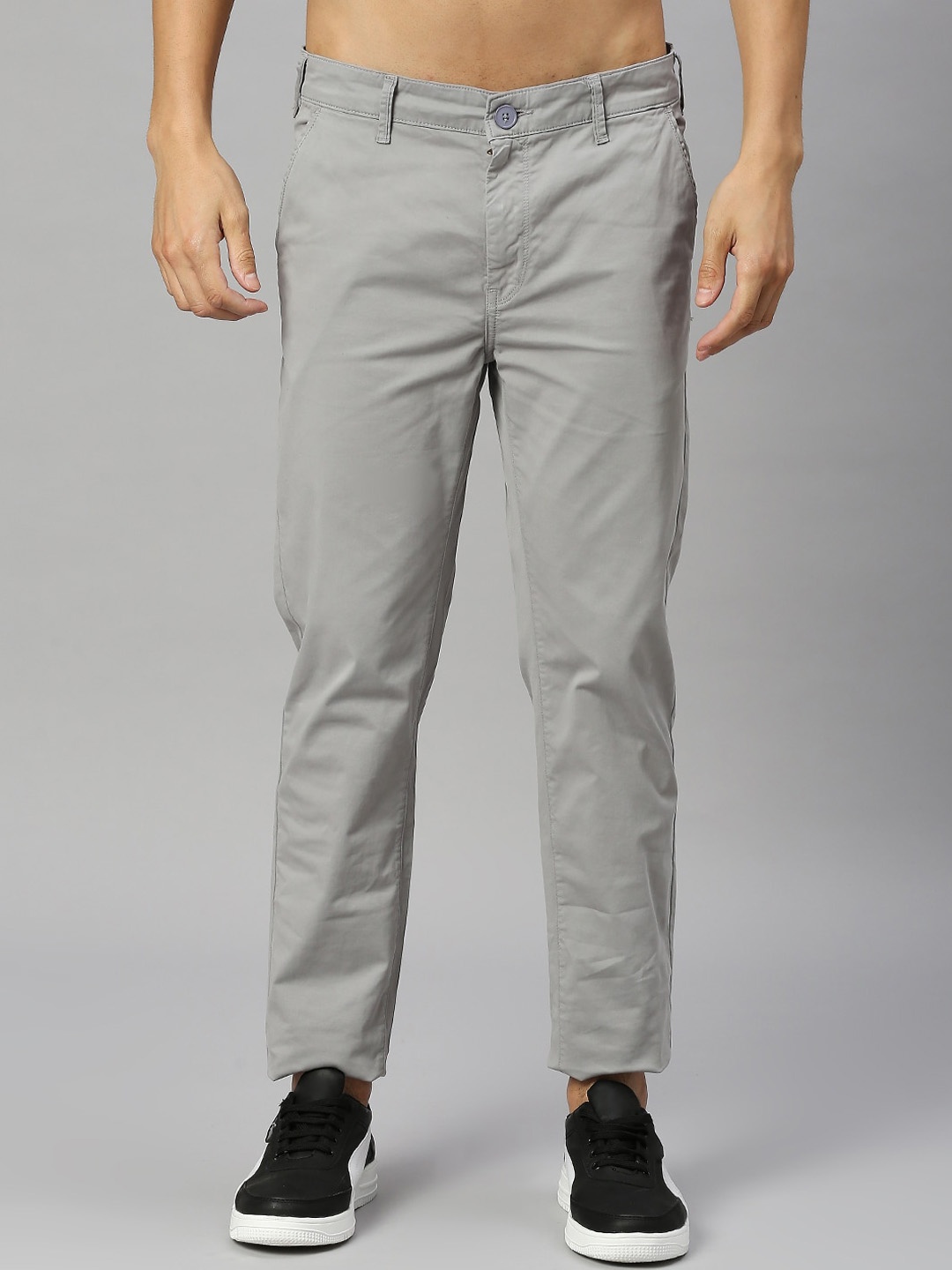 

Mast & Harbour Men Mid-Rise Slim Fit Chinos Trousers, Grey