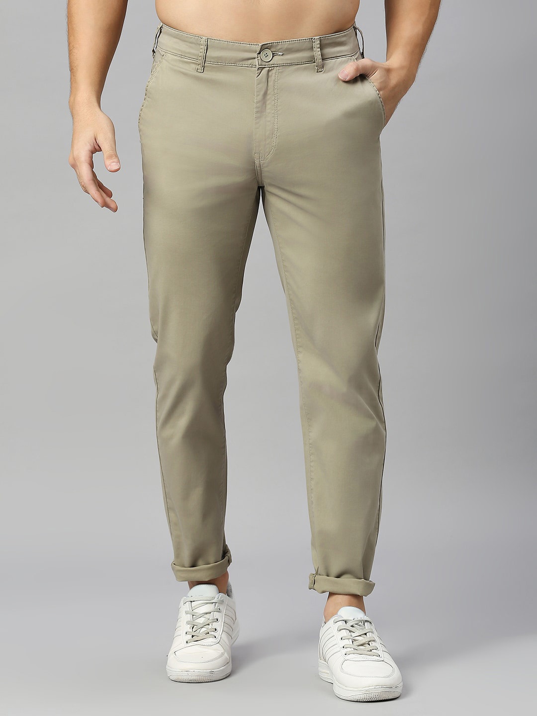 

Mast & Harbour Men Mid-Rise Slim Fit Chinos Trousers, Beige