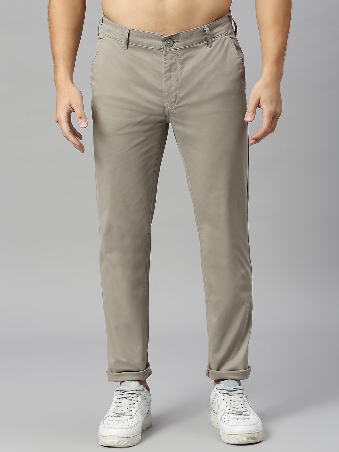 

Mast & Harbour Men Mid-Rise Slim Fit Chinos Trousers, Beige