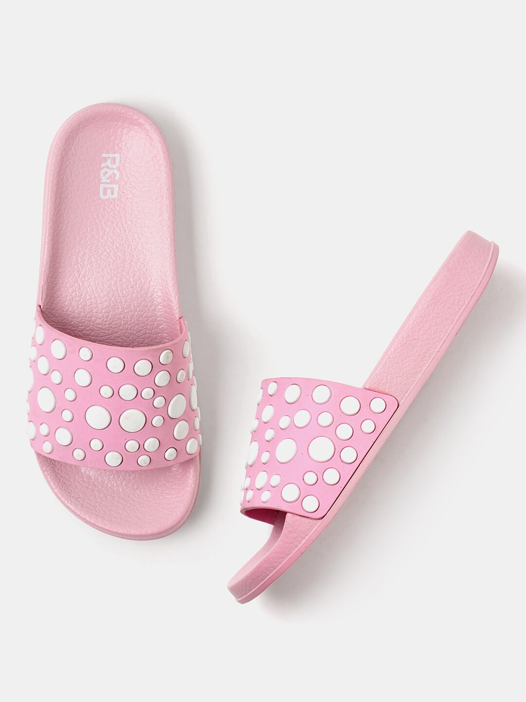 

R&B Women Polka Dot Design Sliders, Pink