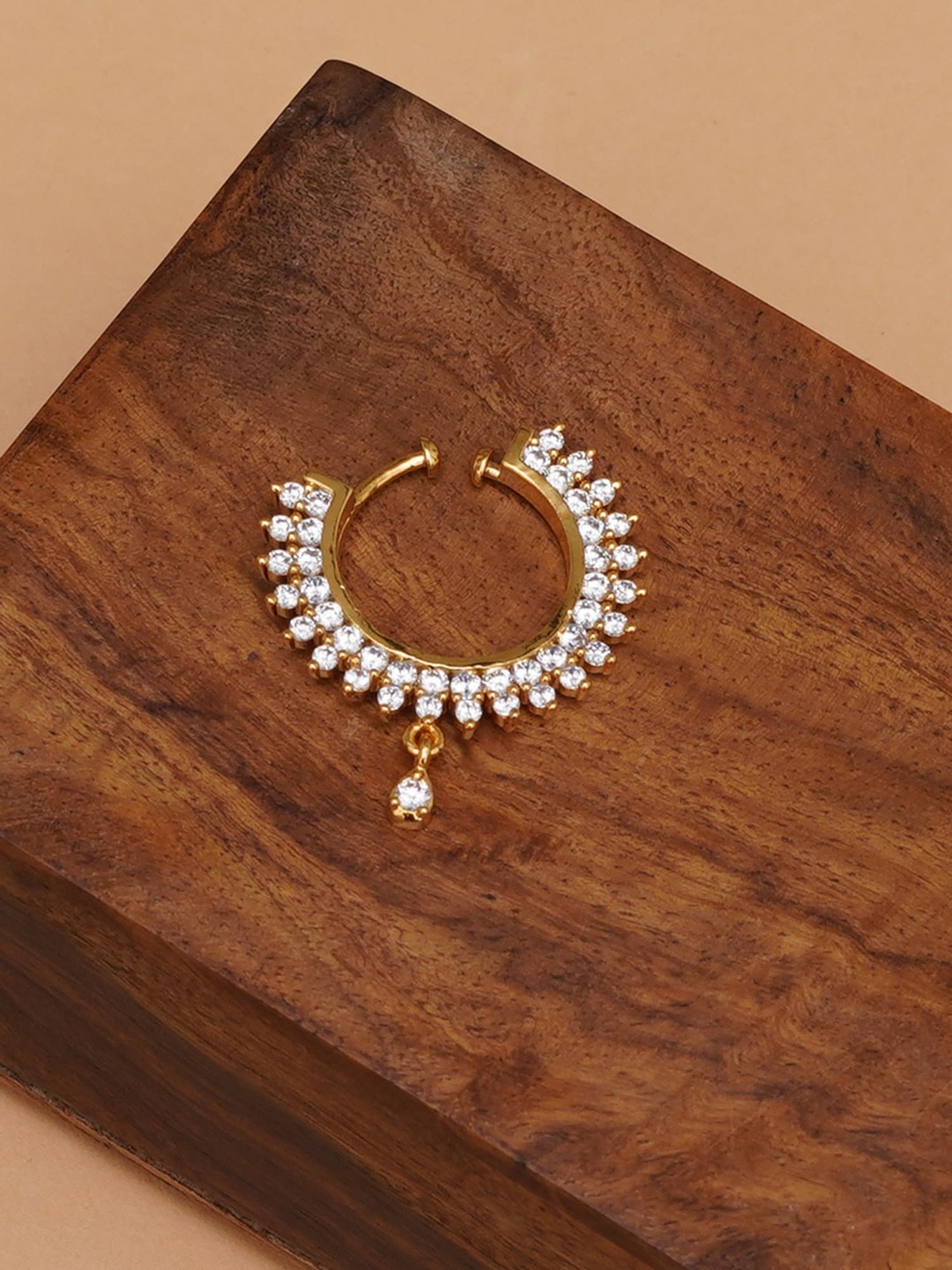 

Mali Fionna Gold-Plated Stones-Studded Clip-On Nosering