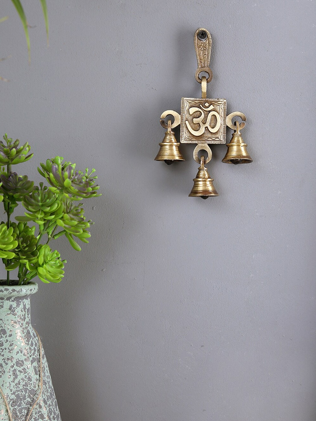 Two Moustaches Brass Designer Om Hanging Bell, Brown