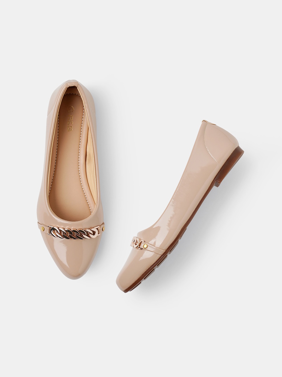 

R&B Embellished Round Toe Ballerinas, Beige