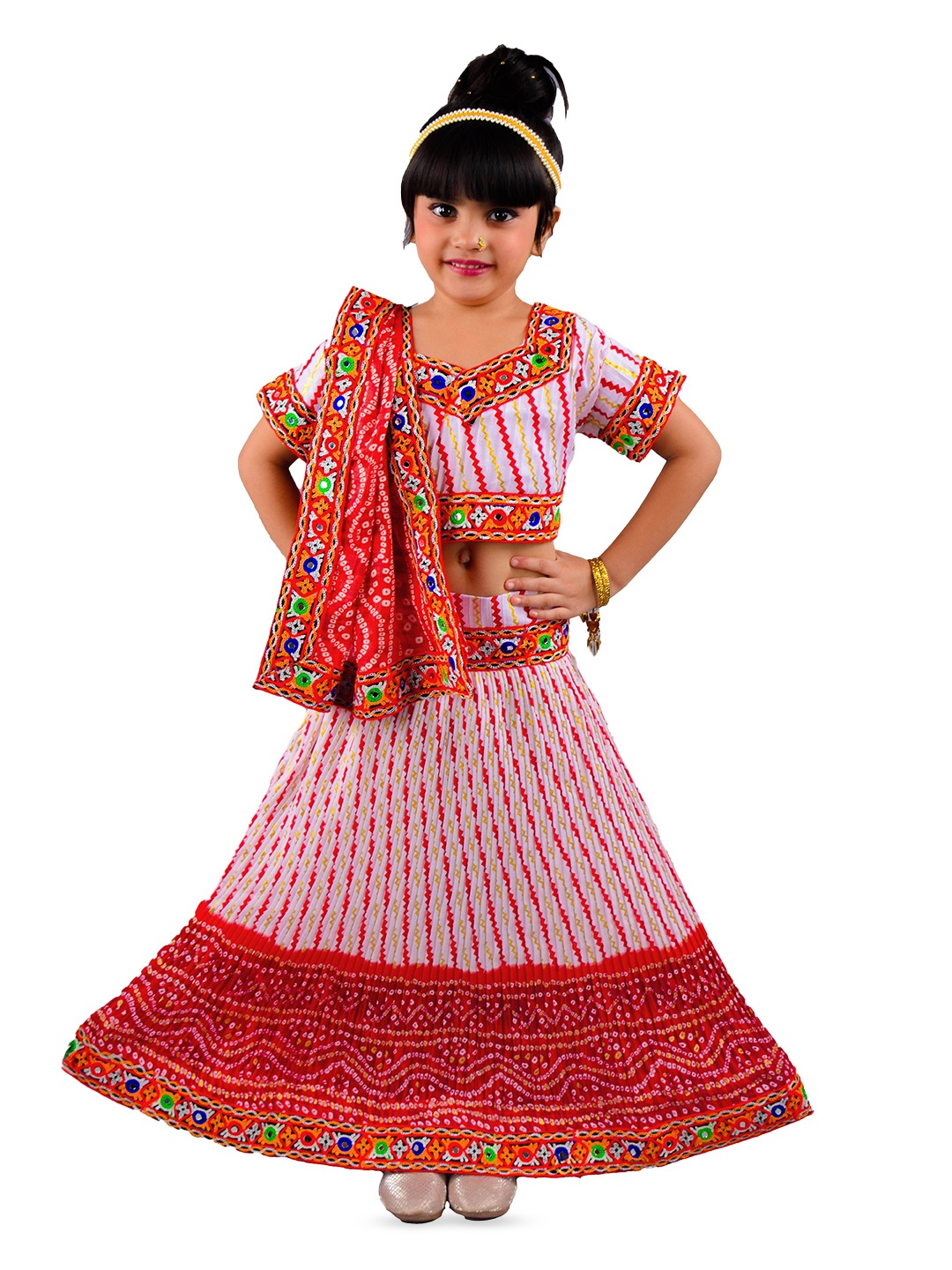 

ahhaaaa Girls Ethnic Motifs Embroidered Ready to Wear Cotton Lehenga & Blouse With Dupatta, Red