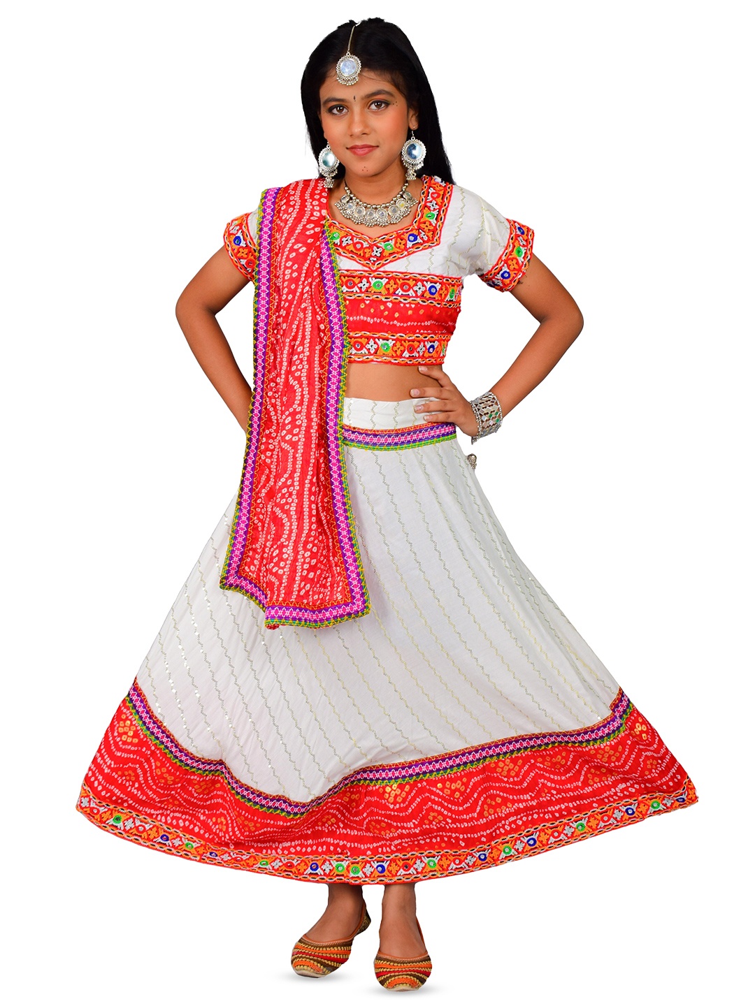 

ahhaaaa Girls Embroidered Thread Work Ready to Wear Cotton Lehenga Choli With Dupatta, Red