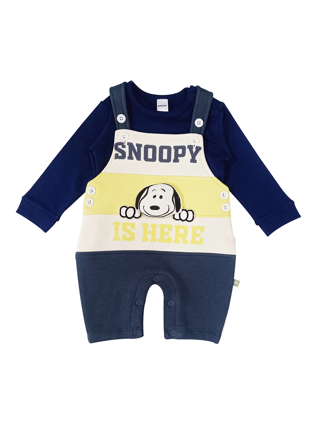 

Moms Love Infants Boys Snoopy Is Here Printed Dungaree, Navy blue