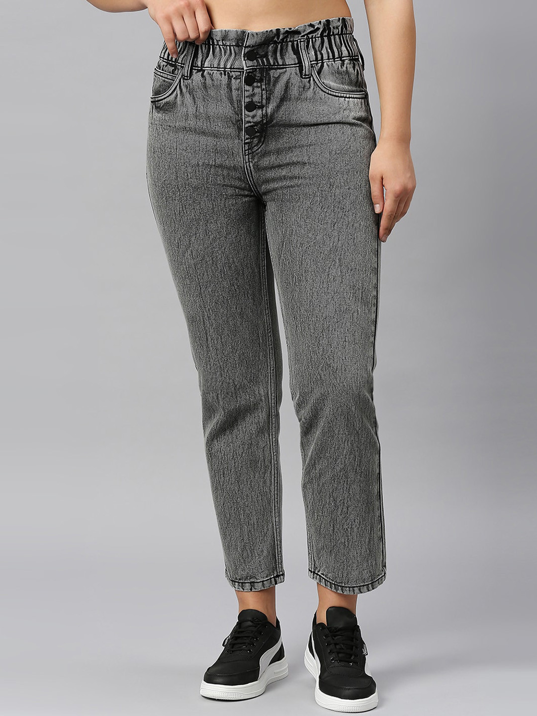 

DressBerry Women High-Rise Clean Look Heavy Fade Straight Fit Cotton Stretchable Jeans, Grey