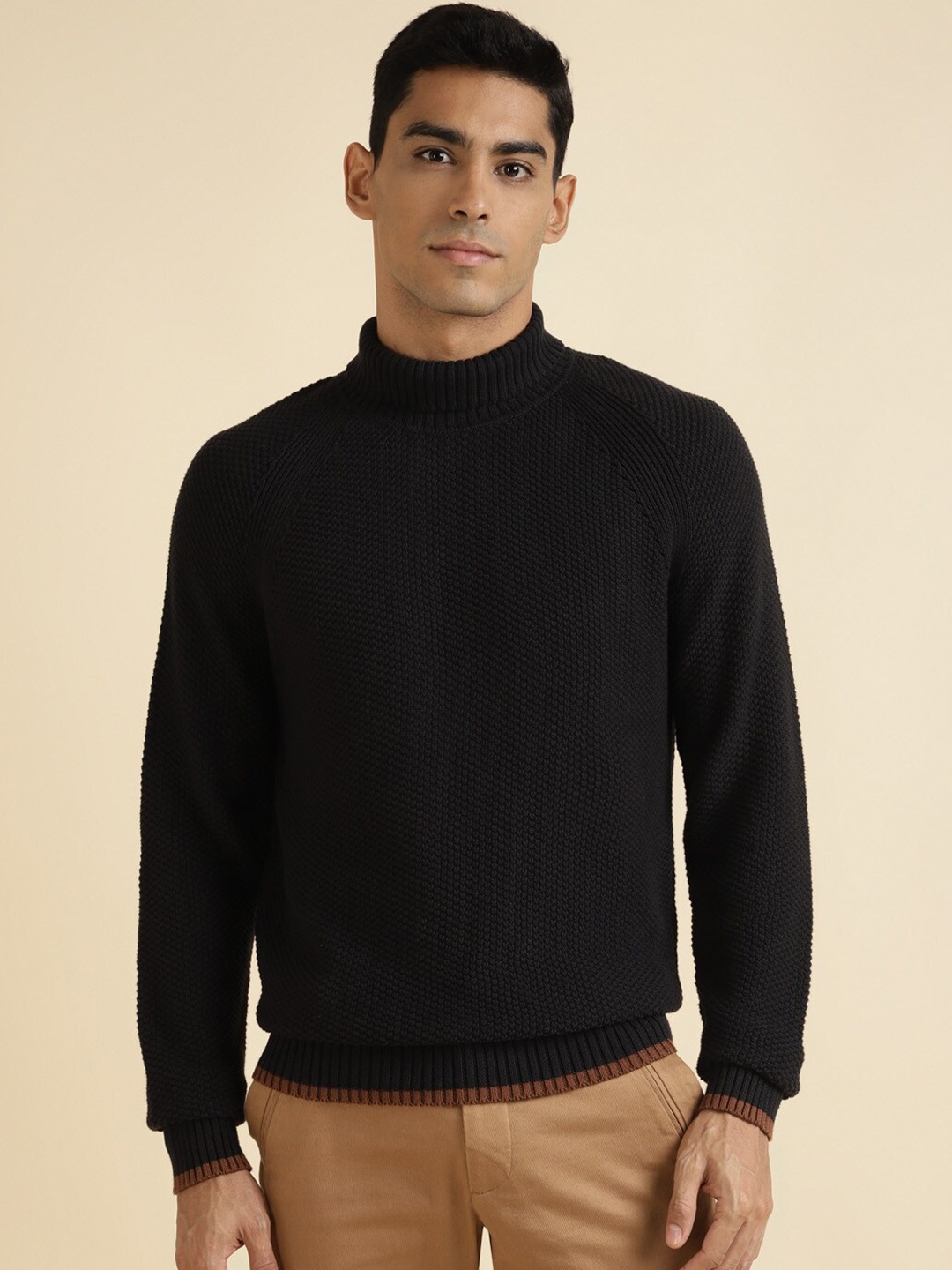 

Andamen Cable Knit Turtle Neck Long Sleeves Cotton Pullover Sweaters, Black